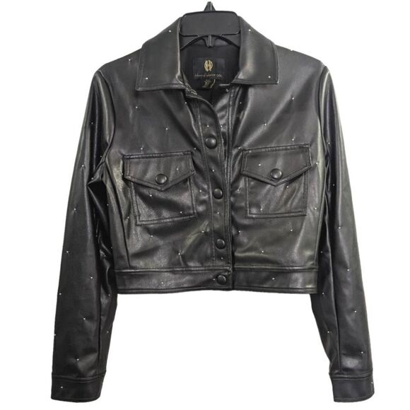 House of Harlow 1960 Black vegan leather studded cropped jacket coat XS - Picture 1 of 6